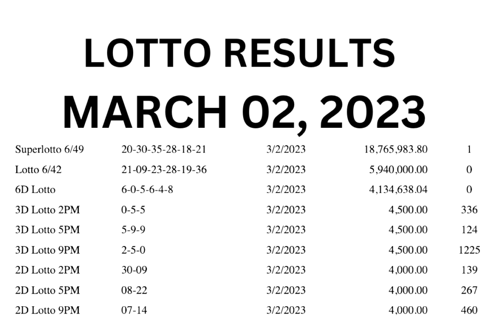 lotto results march 02, 2023