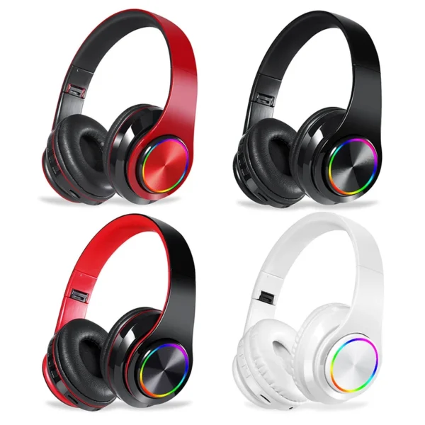 Wireless BT Headphone HiFi Bass Stereo Sound V5.0 Earphone Colorful LED Light Head-mounted Gaming Headset