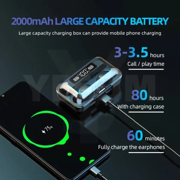 VALDUS Earphone F9-5C In-Ear Headphone Waterproof LCD Display Stereo Power Bank Mobile Phone Wireless Earbuds F9 TWS - Image 4