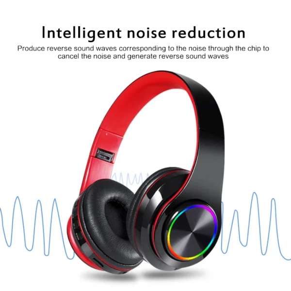 Wireless BT Headphone HiFi Bass Stereo Sound V5.0 Earphone Colorful LED Light Head-mounted Gaming Headset - Image 5